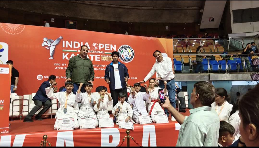 TNHA karate students receiving medals at the India Open International Karate Championship